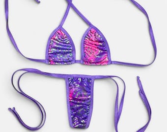 Conjunto de biquíni microkini para dança exótica e stripper, tamanhos XXS a XL.