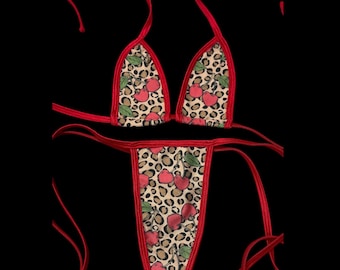 Cherries Leopard  Microkini bikini Exotic Dancewear