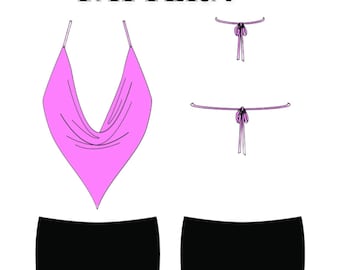 Exotic Dancewear Rave Clubwear Sewing Pattern Cowl Neck Top and Skirt Digital Download PDF Pattern Krissy