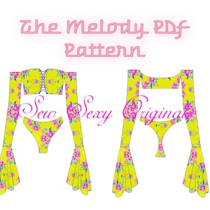 Padrão de costura de stripper Exotic Dance wear Sexy PDF Download digital The Melody Top e Thong PDF Pattern xS-3X carta/A4/AO/Projetor