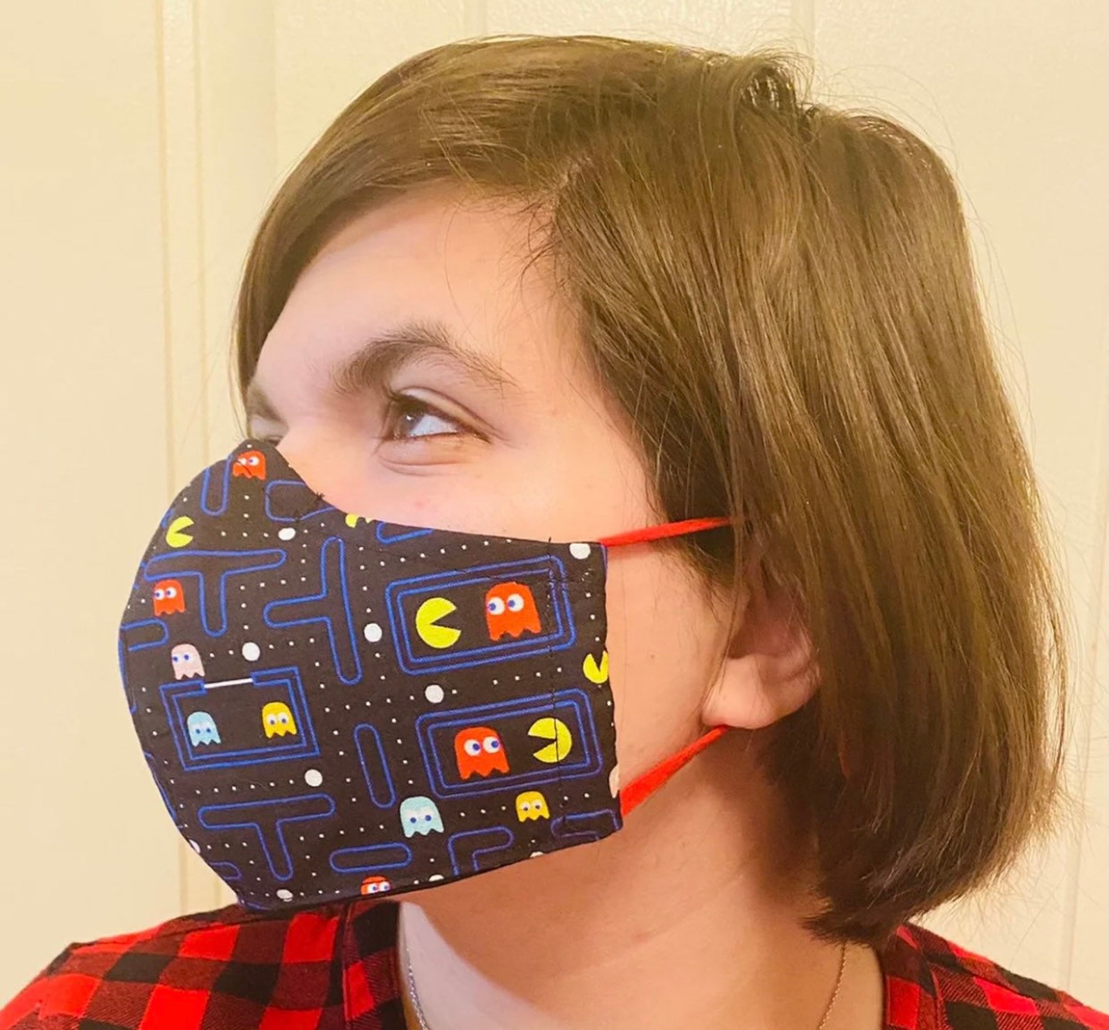 Face Mask Fitted Handmade 3 Layers Pacman Etsy