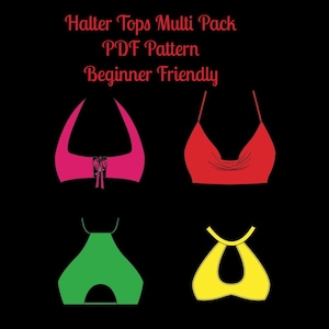 Novo!! Padrão de costura Stripper 4 diferentes Halter Tops PDF Download digital Padrão de roupa de dança exótica Rave para iniciantes Carta/A0/A4
