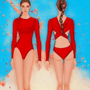 Novo! O Melanie One Piece Rash Guard Swimsuit PDF Padrão de Costura XS-3X carta, A4 e A0 Download Digital Carta/A4/AO/Projetor