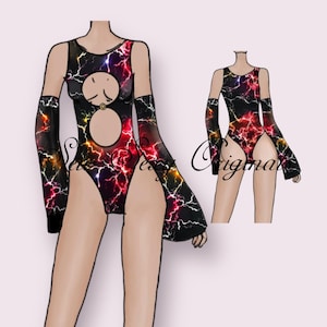 Rave sömnadsmönster PDF digital nedladdning exotiska danskläder Festival Journee bodysuit set