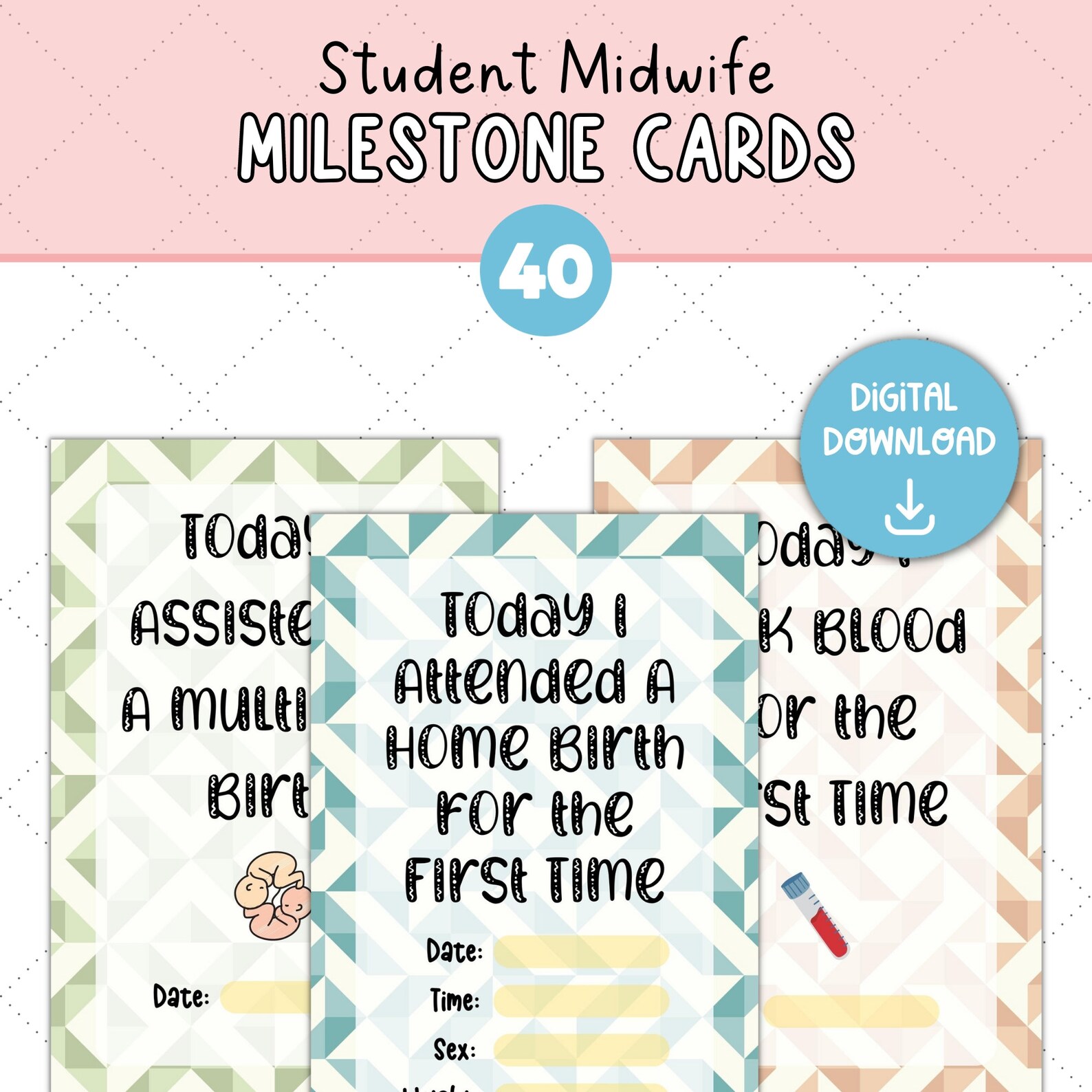 Student Midwife Milestone Cards 40 Printable Achievement - Etsy UK