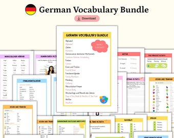 Fichas de vocabulario alemán, aprendizaje de idiomas para principiantes, descarga digital.
