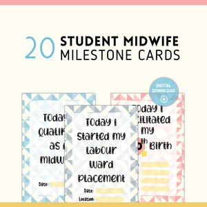 Schede di traguardo per studentesse ostetriche / 20 / Schede di risultati stampabili / Catturare i bambini / Monitoraggio dei progressi / Regalo di laurea / Download digitale