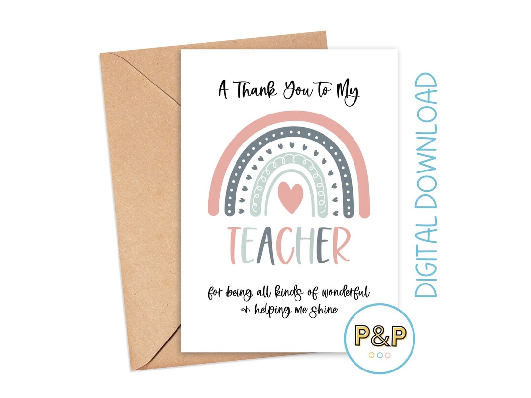 Thank You Card for Teacher, Nursery Teacher All Kinds of Wonderful End ...
