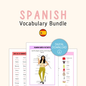 Spanish Vocabulary Bundle | Language Learning | Printable for Revision | Study for Beginners | Worksheets & Resources | Digital Download