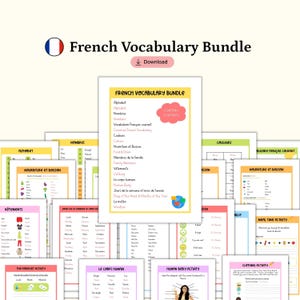 French Vocabulary Worksheets, Language Learning for Beginners, Digital Download