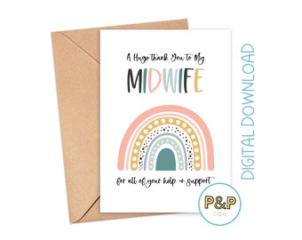 Thank You Card For Midwife | Special Thank You To My Midwife | Rainbow Appreciation Card From Parents | Help & Support | Digital Download
