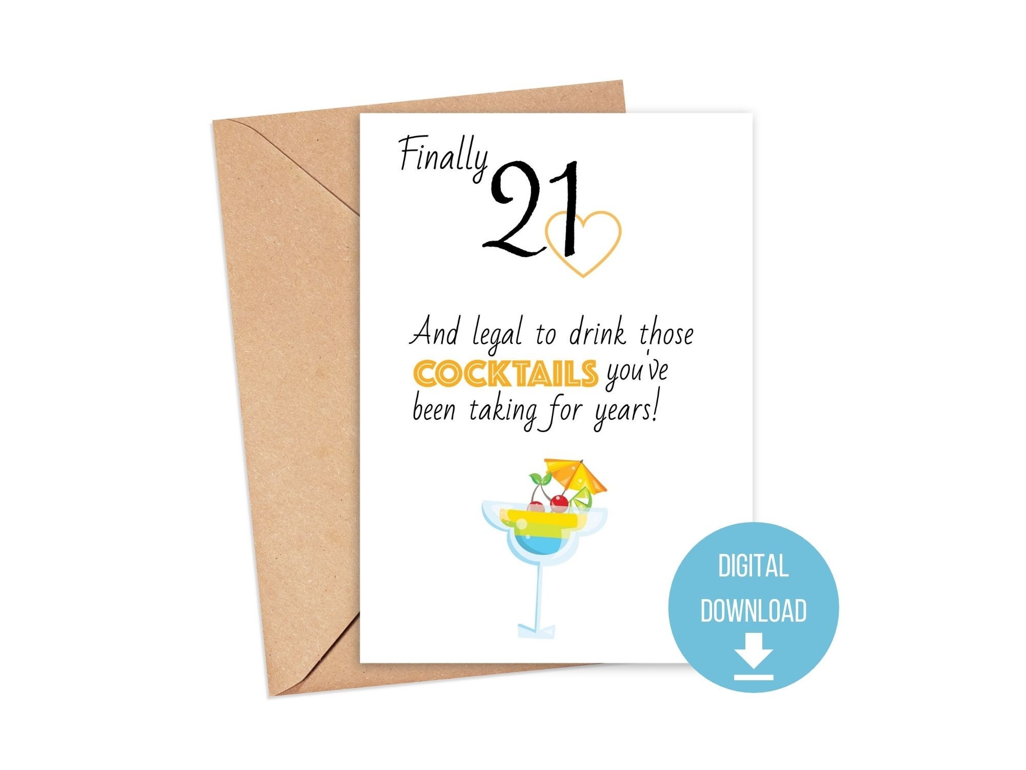 21st Cocktail alcohol legal Birthday Card Milestone age Etsy