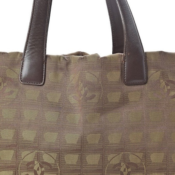 CHANEL Travel Line Ligne Brown Nylon Logo Print & Leather Shoulder Tote Bag