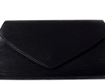 Louis Vuitton Art Deco Womens Black Epi Leather Handbag Envelope Clutch Bag