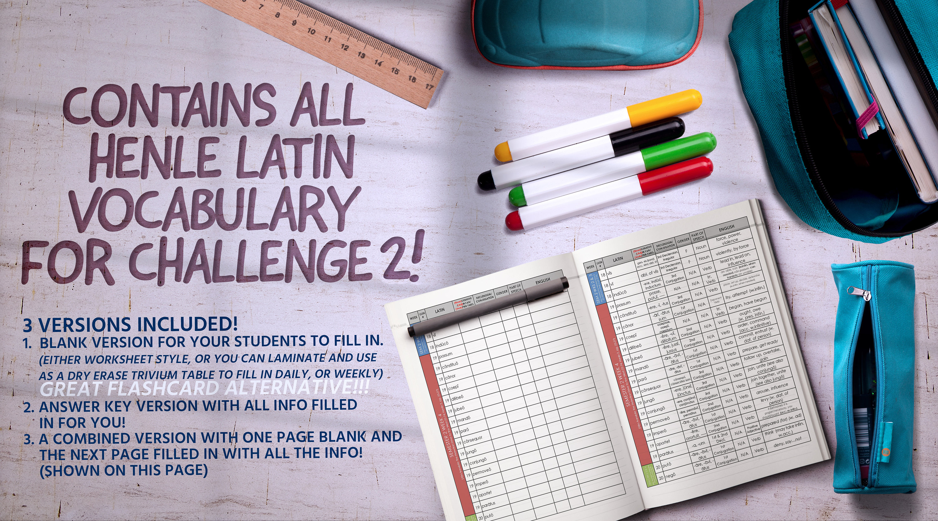 Ch 2 Henle 1 & 2 Latin: CC Challenge 2 Henle Vocab Worksheets Flash Card Alt