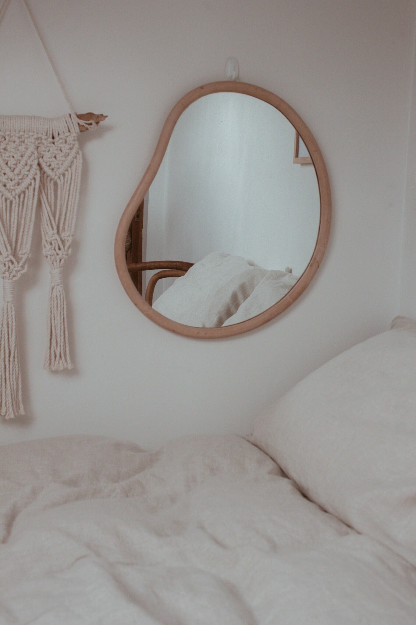 Miroir en Rotin Forme de Rein Boho Asymétrique Naturel/Miroir Bois Décoration Intérieure Intérieurs 