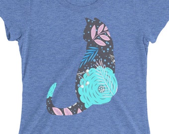 Ladies' short sleeve t-shirt, Cat Shirt for Women, Decorative Cat, Cat Lovers Shirt, Cute Cat Shirt, Gift for a Girlfriend, Animal Lover Tee