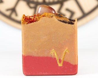 Aries; Carnelian, Cedar Saffron Body Soap, Campfire Soap, Natural Soap, Unisex, Zodiac, Astrology, Star Sign