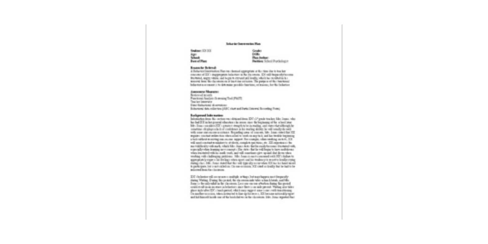 Sample Behavior Intervention Plan - Etsy
