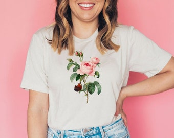 Pink Flower Botanical Shirt, Vintage Flower Sweatshirt, Cottagecore T-shirt, Botanical Sweatshirt, Botanical Aesthetic, Cottagecore Sweater
