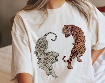 Vintage Tiger Shirt Aesthetic Tiger Shirt Womens Oversized Shirt Aesthetic Shirt Chinese Tiger Tee  Japanese Aesthetic Shirts Vintage Tee