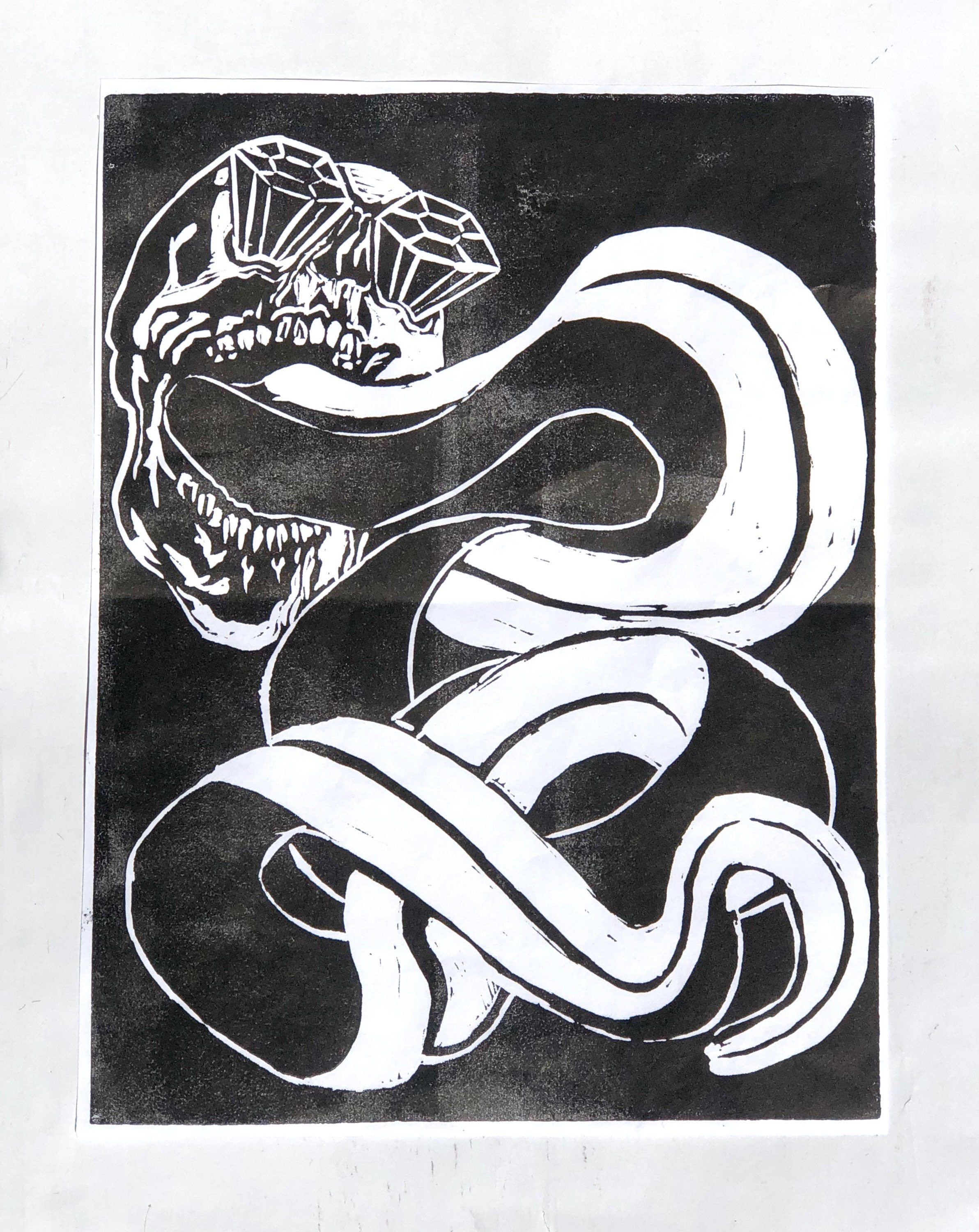 Handmade Linocut Skull Art Black and White Skull Print Skull Etsy