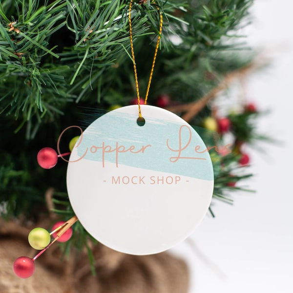 Ornament Mockup, Round Ceramic Christmas Ornament Mockup, Blank White Ornament