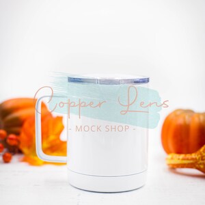 Fall mug mockup, White travel mug mockup, Blank travel mug, Coffee cup mockup, Blank white travel mug with lid