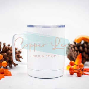 Fall mug mockup, White travel mug mockup, Blank travel mug, Coffee cup mockup, Blank white travel mug with lid