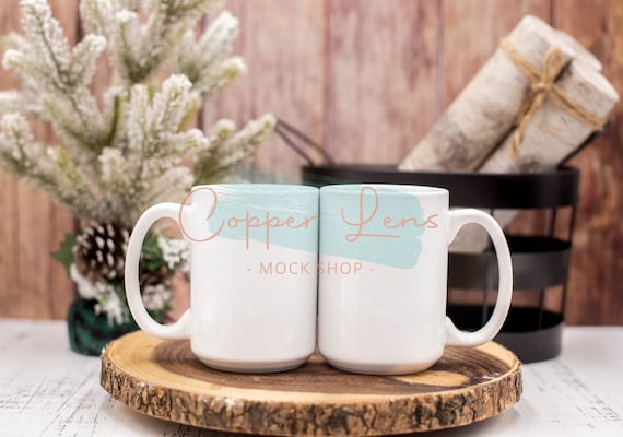 Side by Side Mug Mockup, Ceramic Mug Mockup, Two Blank Mugs