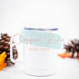 Fall mug mockup, White travel mug mockup, Blank travel mug, Coffee cup mockup, Blank white travel mug with lid