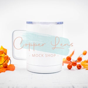 Fall mug mockup, White travel mug mockup, Blank travel mug, Coffee cup mockup, Blank white travel mug with lid