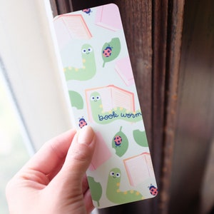 Bookworm Bookmark | Cute Book Lover Bookmarks | Caterpillar Ladybug Book Pattern Bookmark | Soft Velvety Matte Sturdy Bookmarks