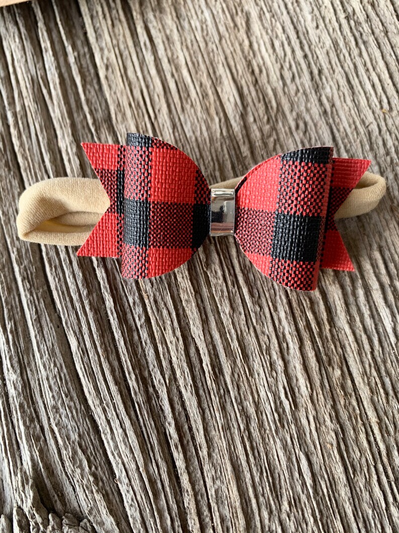 Buffalo Plaid Hair Bow Faux Leather Baby Bows Toddler Hair Bows Baby Girl Bows Newborn Headband Silver Glitter