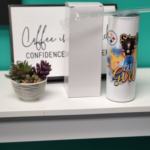 Pittsburg Steelers drinkware - mug, tumbler, and coaster.