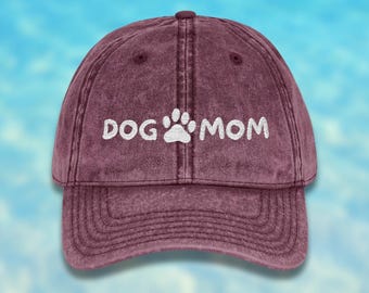 Dog Mom Embroidered Hat | Gifts for Dog Lovers | Washed Out Cotton Baseball Cap