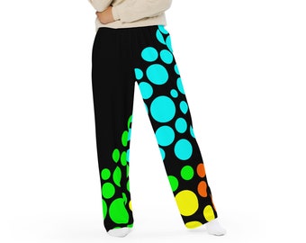 Pok-a-dot pants • All-over print unisex wide-leg pants • Pajama Pants • Pok-a-dot Rainbow pants