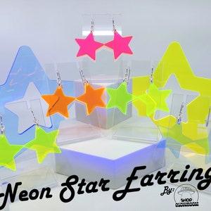 Pendientes de estrella de neón • Pendientes vanguardistas • Pendientes de neón • Pendientes de estrella • Moda alternativa