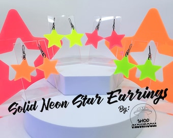 Solid Neon Star Earrings • Edgy Earrings • Rave Wear • Neon Earrings • Alt Accessories