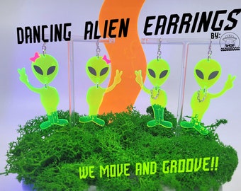Dancing Alien Earrings • Space Earrings • Rave Wear • Alien Earrings • Edgy Earrings • Alien Jewelry