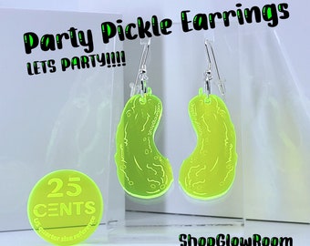 Party Pickle Earrings / Neon Earrings / Silly Earrings / Food Earrings / Funky Earrings / Pickle Earrings / Funny Earrings / Quirky Earrings