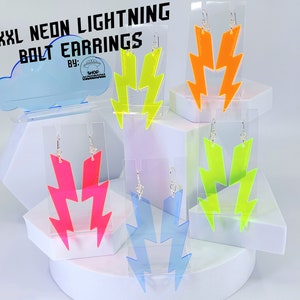 XXL Neon Lightning Bolt Earrings • Rave Wear • Neon Earrings • Alt Accessories • Cyber y2k