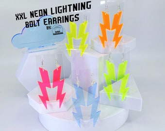 XXL Neon Lightning Bolt Earrings • Rave Wear • Neon Earrings • Alt Accessories • Cyber y2k