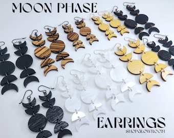 Moon Phase Earrings / Witchy Earrings / Shou Sugi Ban Earrings / Bohemian Earrings / Celestial earrings / Boho Earrings / Witchy Gifts