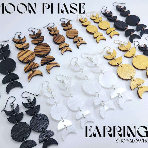 Moon Phase Earrings / Witchy Earrings / Shou Sugi Ban Earrings / Bohemian Earrings / Celestial earrings / Boho Earrings / Witchy Gifts