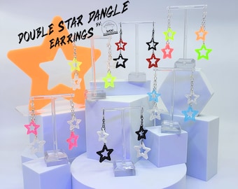 Star Chain Earrings • Alt Earrings • Checker Earrings • Neon Earrings • Edgy Earrings