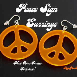Peace Sign Earrings / Neon Earrings / Hippie Earrings / Neon Peace Sign Earrings / Funky Earrings / Retro Earrings / Groovy Earrings / Raver
