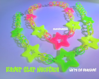 Raver Star Necklace / Rave Necklace / Neon Necklace / Rave Wear / Kandi Necklace / Star Necklace / Acrylic Necklace / Kawaii Necklace / EDM