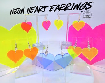Neon Heart Earrings • Heart Earrings • Rave Wear • Alt Earrings • Fun Acrylic Earrings • Neon Earrings • Edgy Earrings