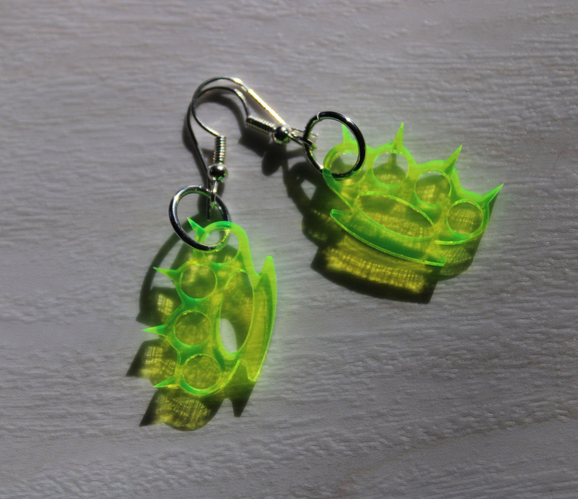 Brass Knuckle Earrings // Neon Earrings // Punk // Rock // Etsy